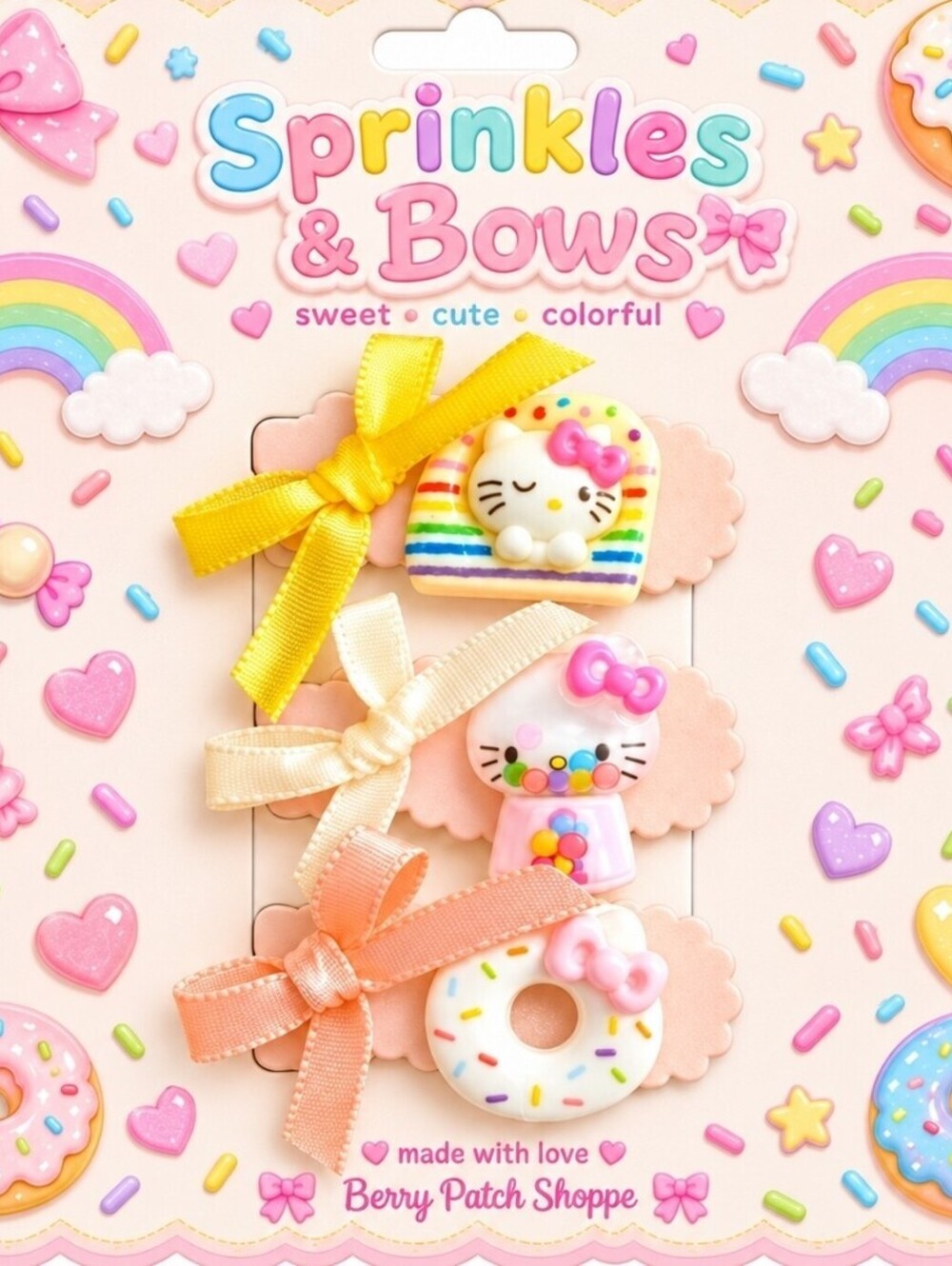 Sprinkles & Bows Sanrio Hello Kitty Bow Clips Barrettes Handmade New